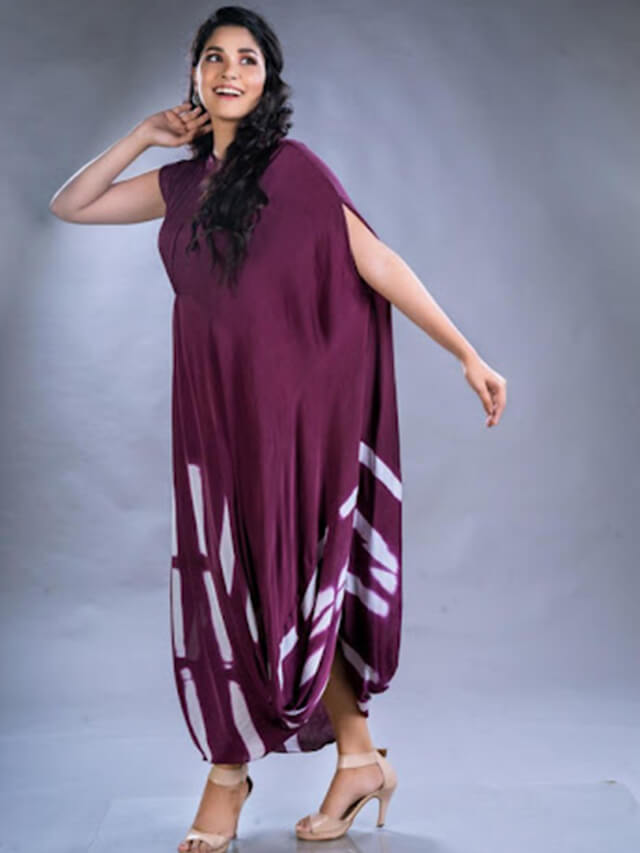 Tie & Dye Drape Dress On Georgette Satin