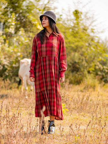 Rust check wrinkled dress