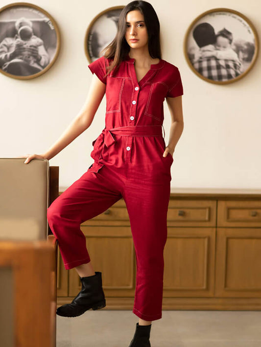 Sassystripes maroon short sleeve jumpsuit