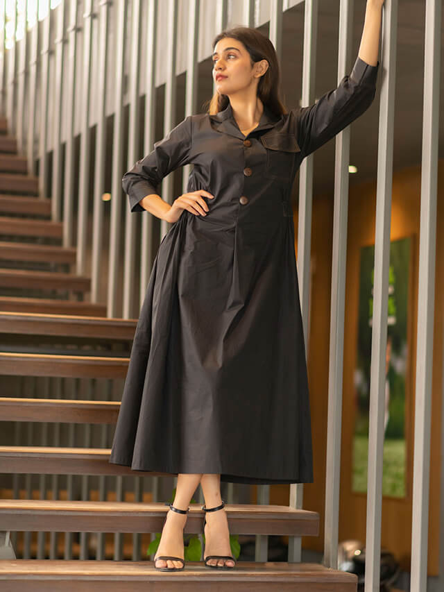 Sassystripes black collared midi dress