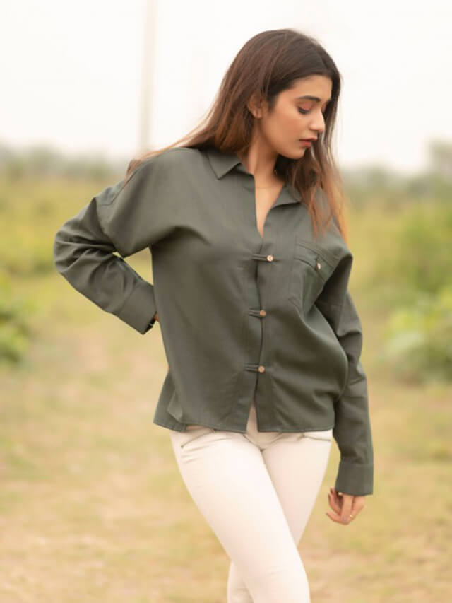 Perfection is overrated bottle green button-down shirt