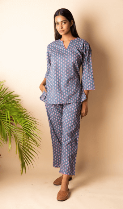 Cotton night suit blue & pink