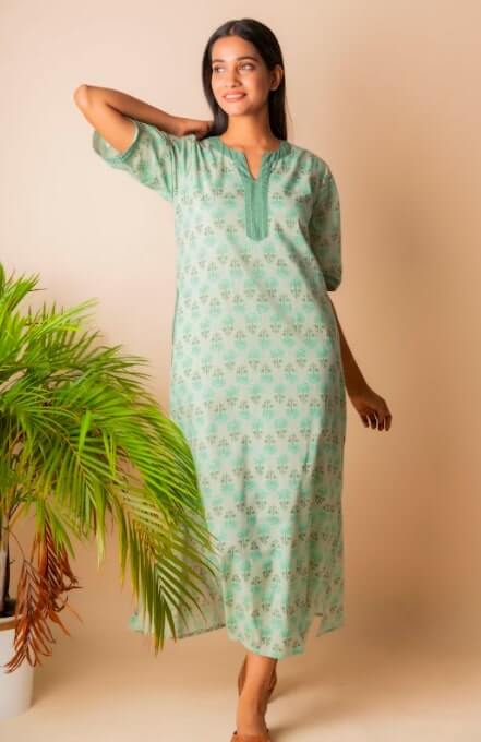 Cotton nighty aqua blue