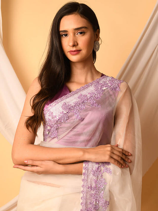 White And Lilac Saree