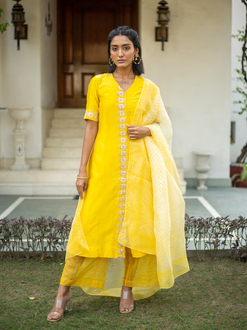 Yellow Gota Patti Kurti Set