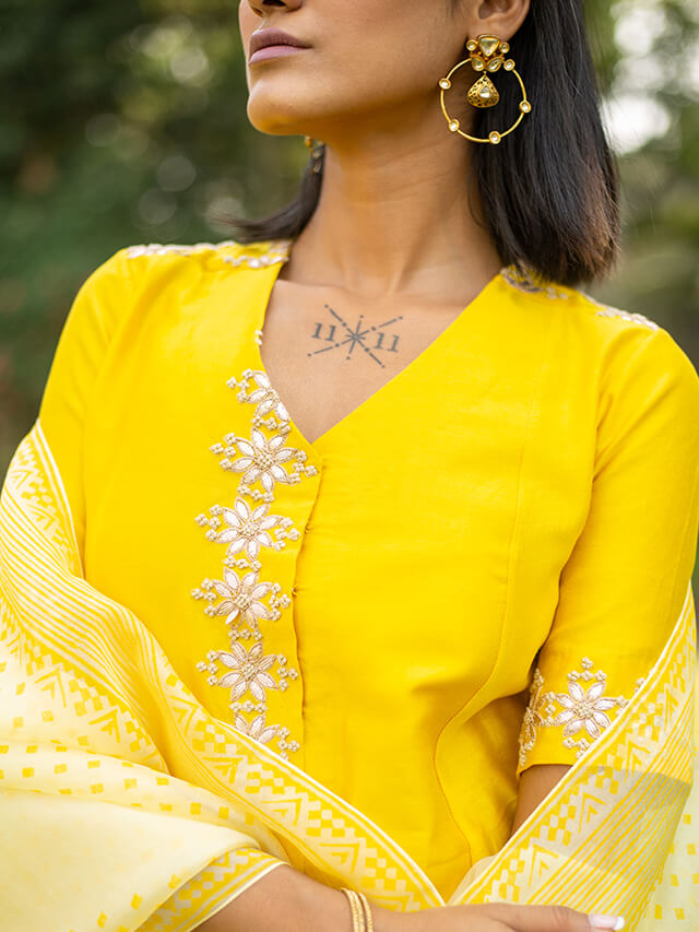 Yellow Gota Patti Kurti Set