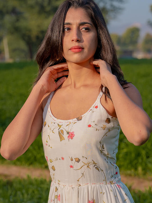 Pink printed strap dress