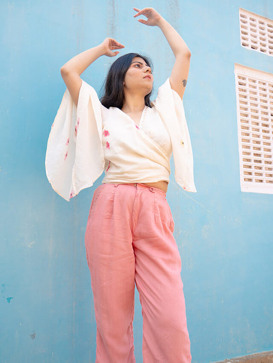 White and pink wrap top