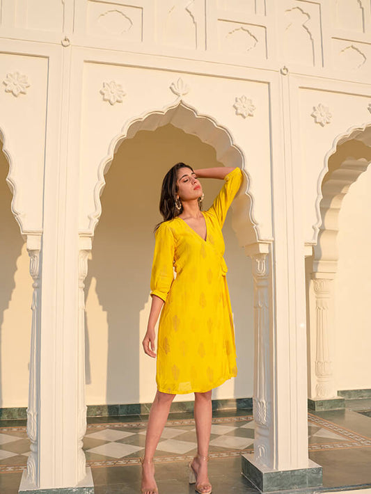 Yellow wrap dress