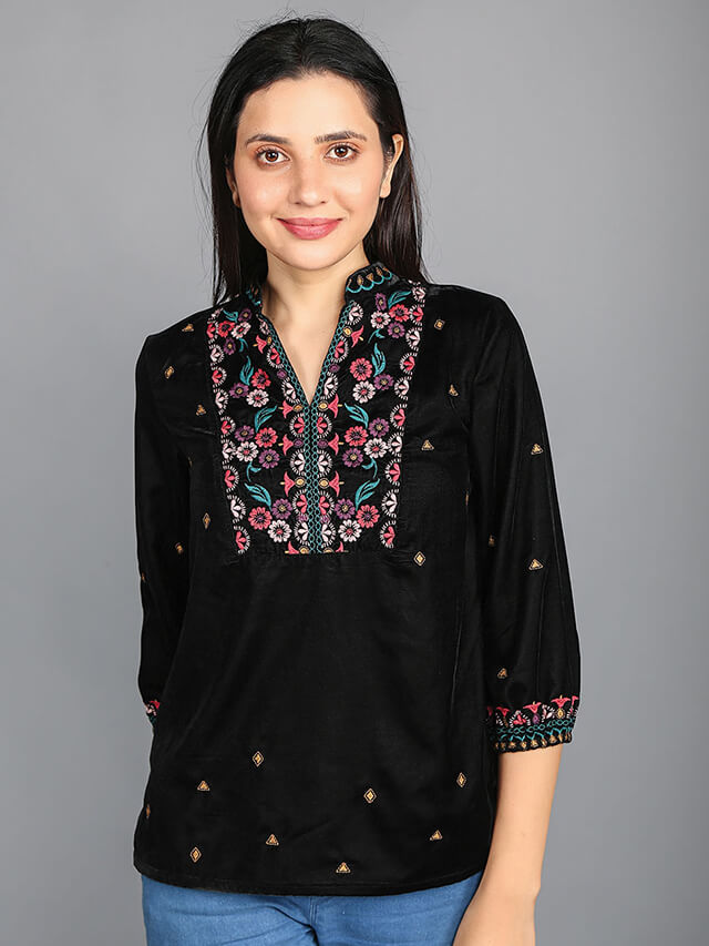 Neckline Velvet Blouse