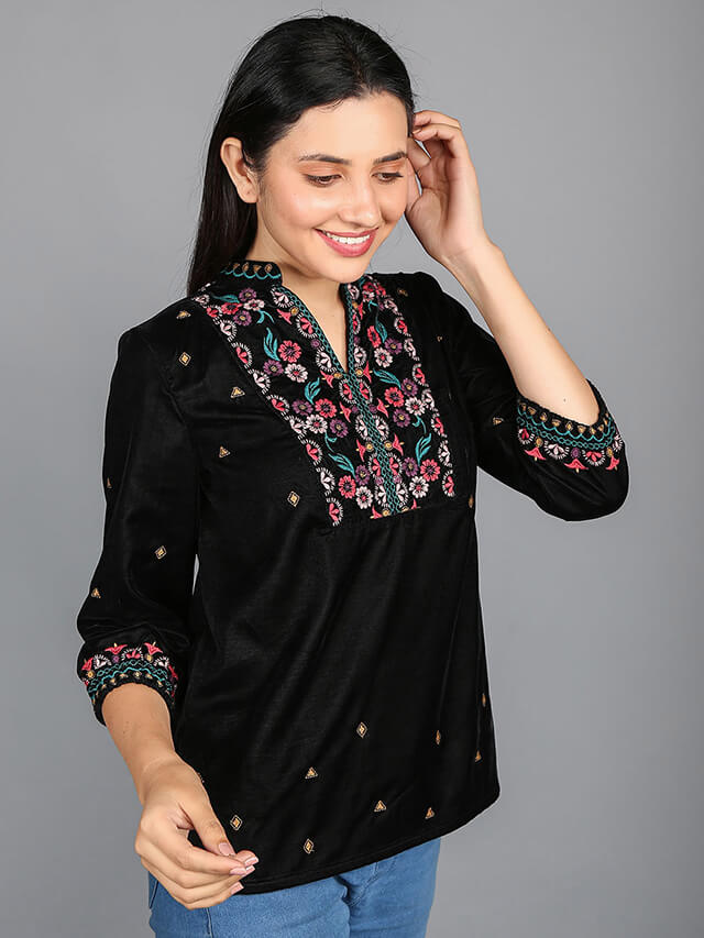 Neckline Velvet Blouse