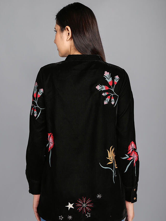 Embroidery velvet blouse