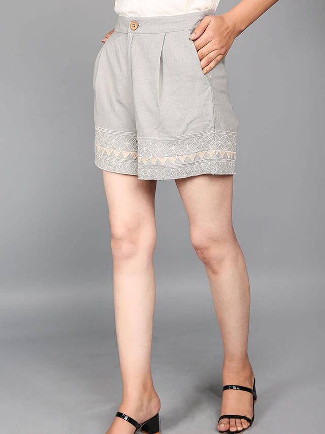 Patchwork embroidered shorts