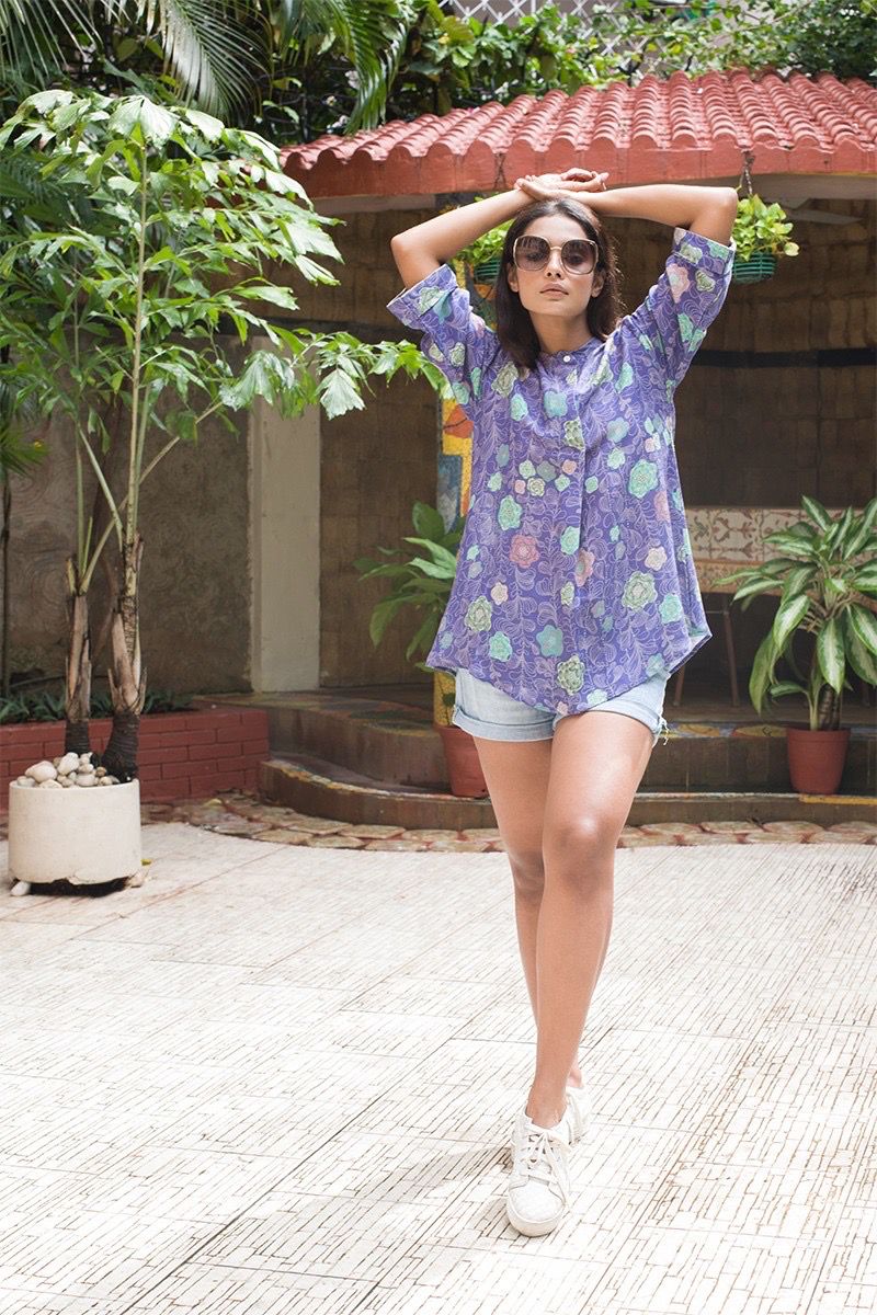 Purple floral printed top