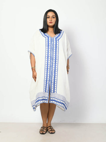 Pure Linen White-blue Kaftan