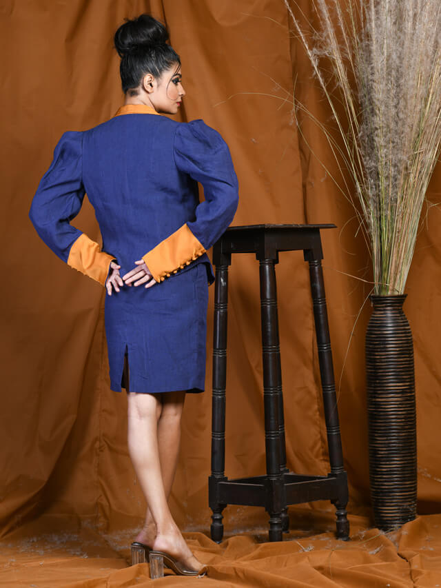 Navy Blue Jacket With a Ruffle Sleeve