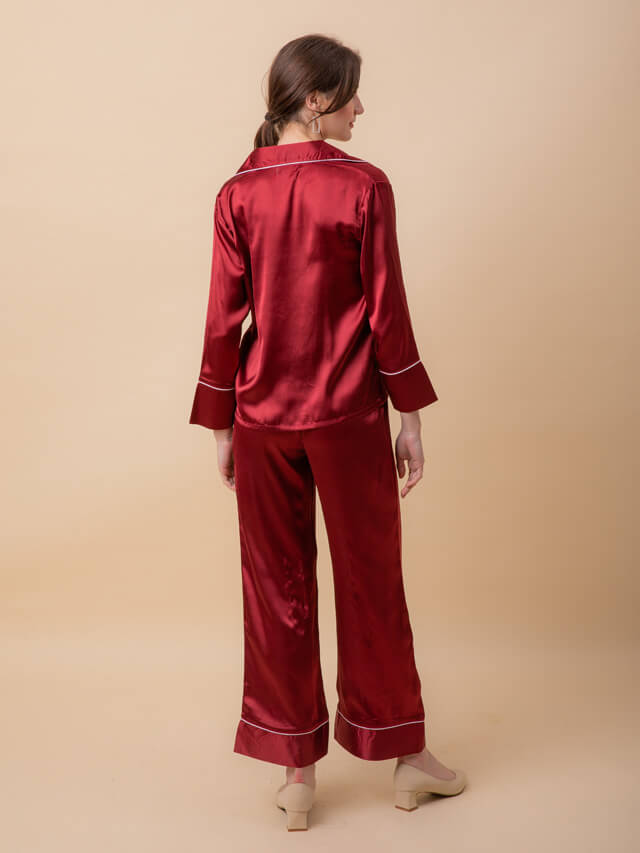 Luxe Satin Tux Set In Wine