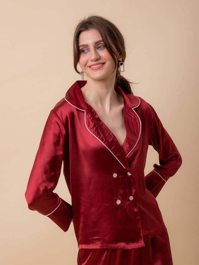 Luxe Satin Tux Set In Wine