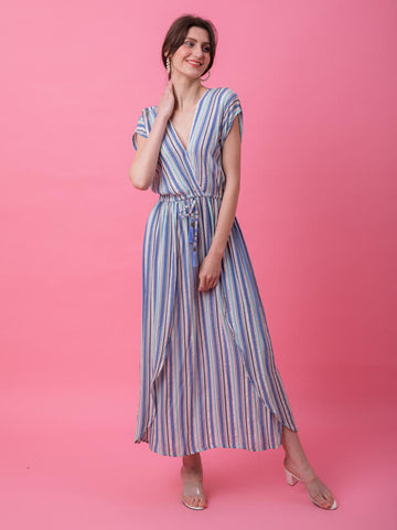 Multi blue stripe kaftan dress