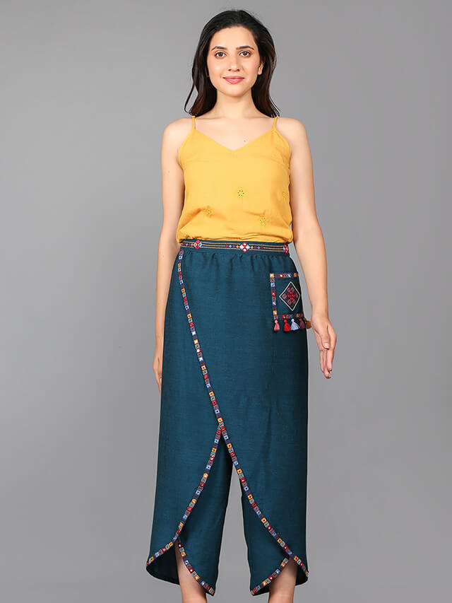 Fashionably bohemian overlap flap pants