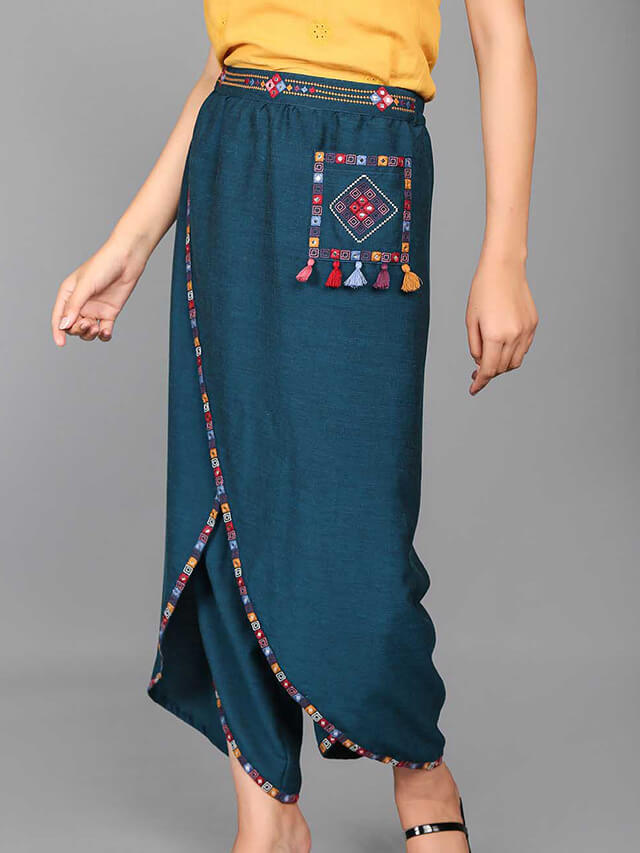 Fashionably bohemian overlap flap pants