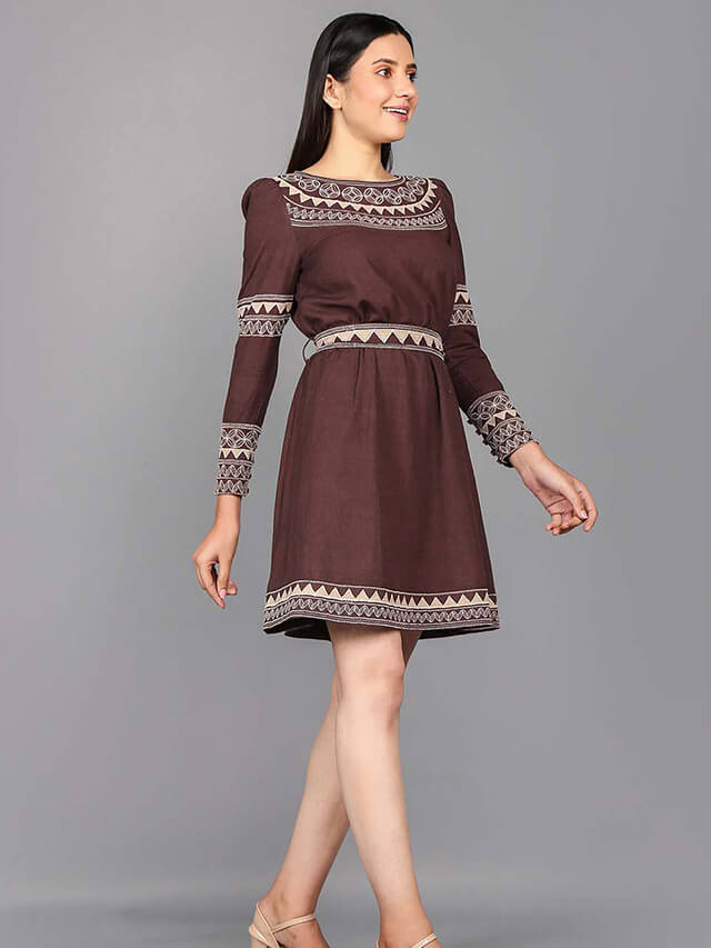 Round neck flex embroidered short dress 2