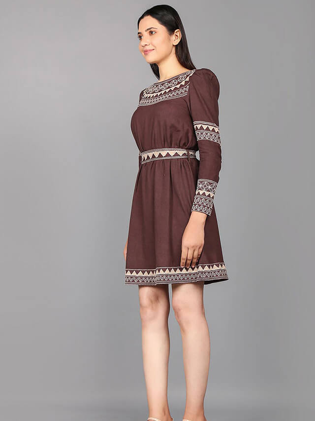 Round neck flex embroidered short dress 2