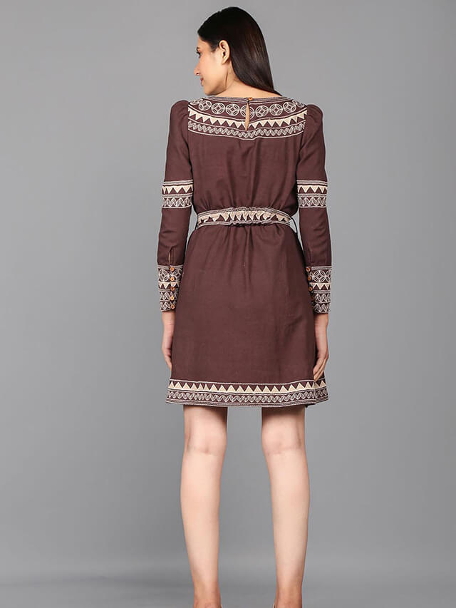 Round neck flex embroidered short dress 2