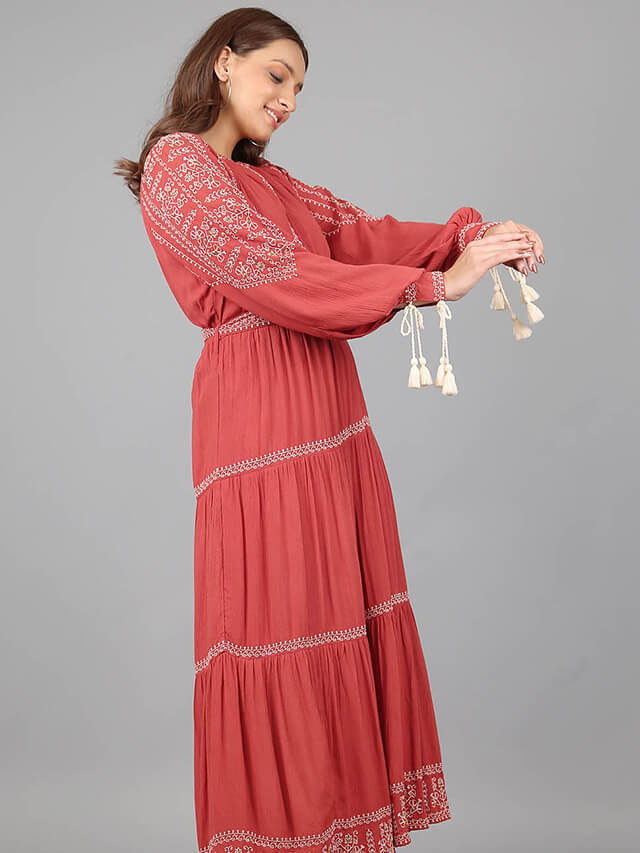 Bohemian long sleeved tiered maxi dress