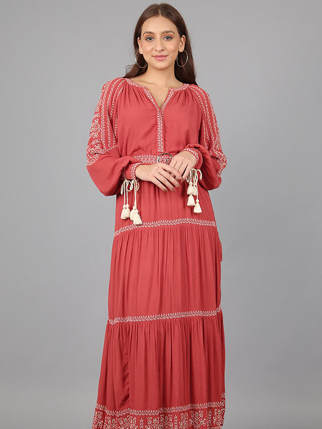 Bohemian long sleeved tiered maxi dress