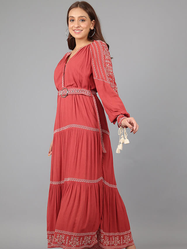 Bohemian long sleeved tiered maxi dress