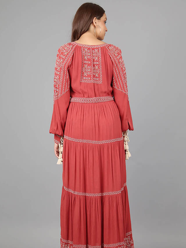 Bohemian long sleeved tiered maxi dress