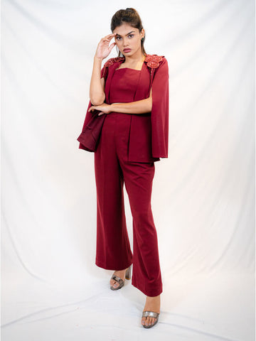 pant suit with shoulder embellishments