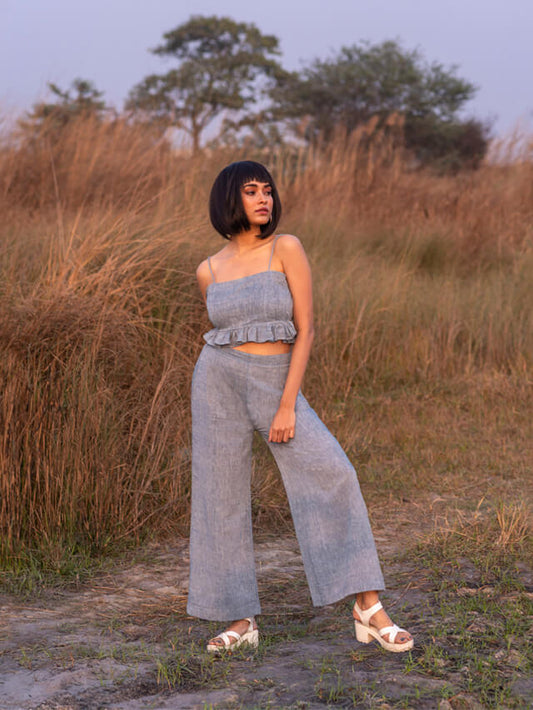 Indigo Frill Crop Blouse