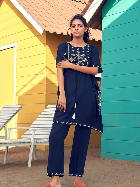 Navy Blue Kaftan Co-ord Set