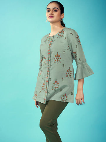 Teal green chanderi silk top