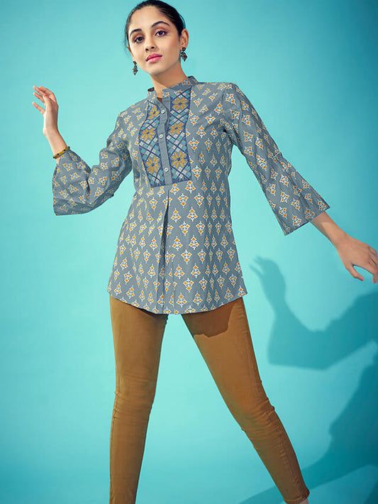 Powder blue chanderi silk top