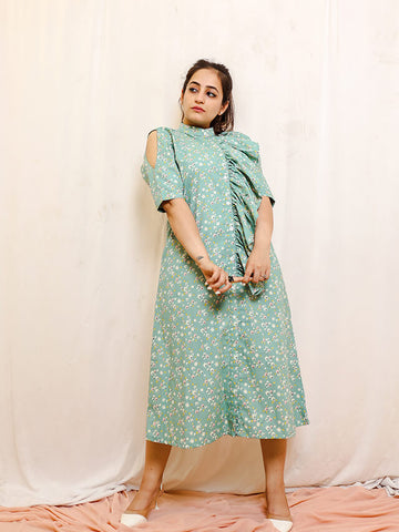 Green floral middy dress