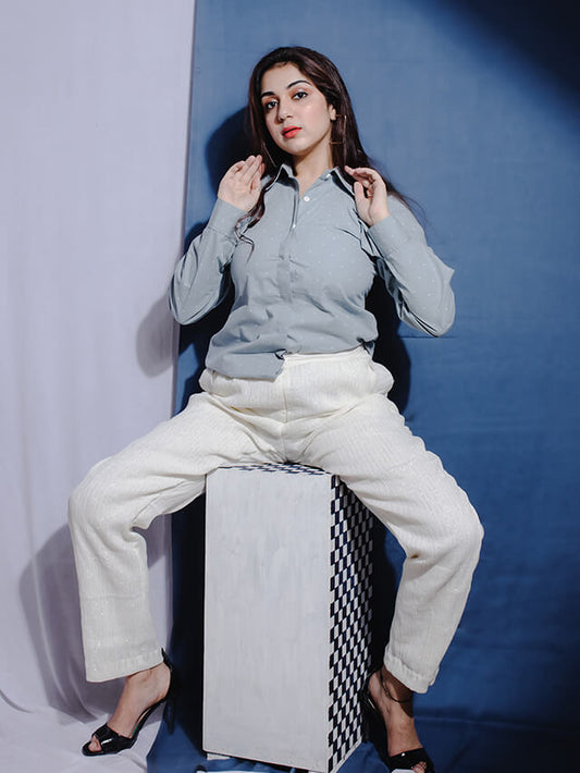 Blue Halter Neck Shirt & Party Trousers