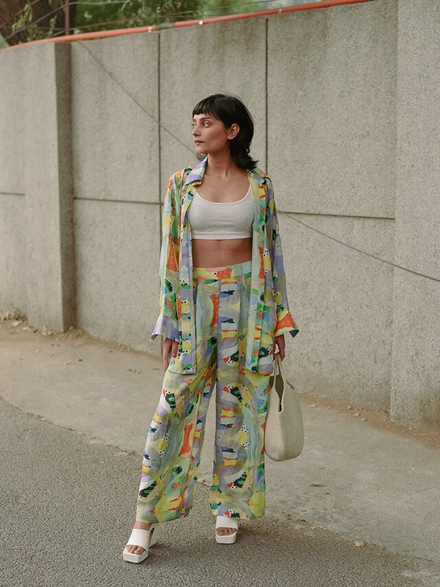 Box pleat wide pants