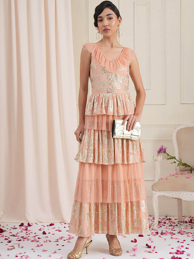 Iris jacquard tier dress