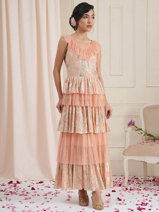 Iris jacquard tier dress