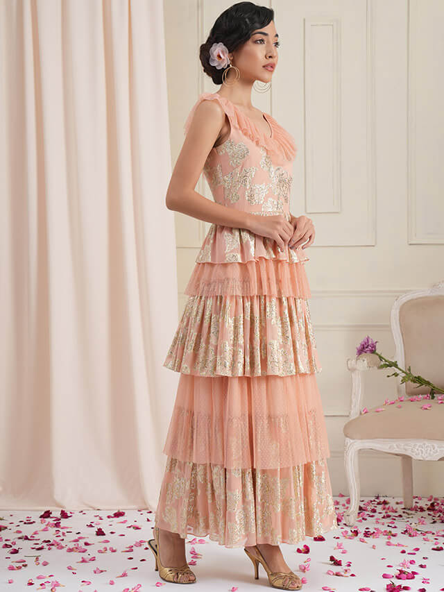 Iris jacquard tier dress