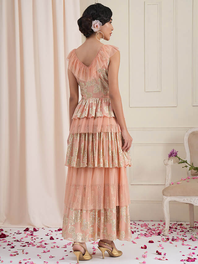 Iris jacquard tier dress