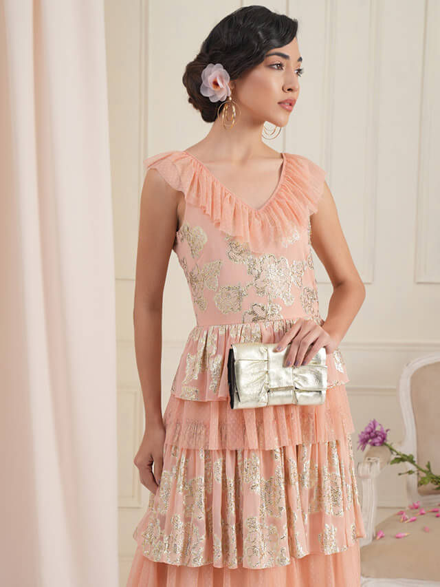 Iris jacquard tier dress