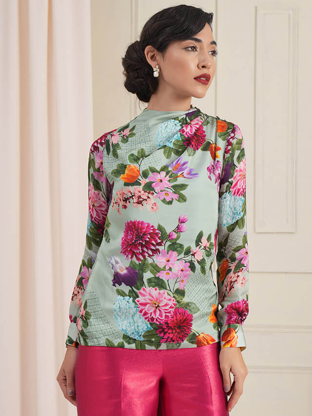 Esther floral pleated blouson