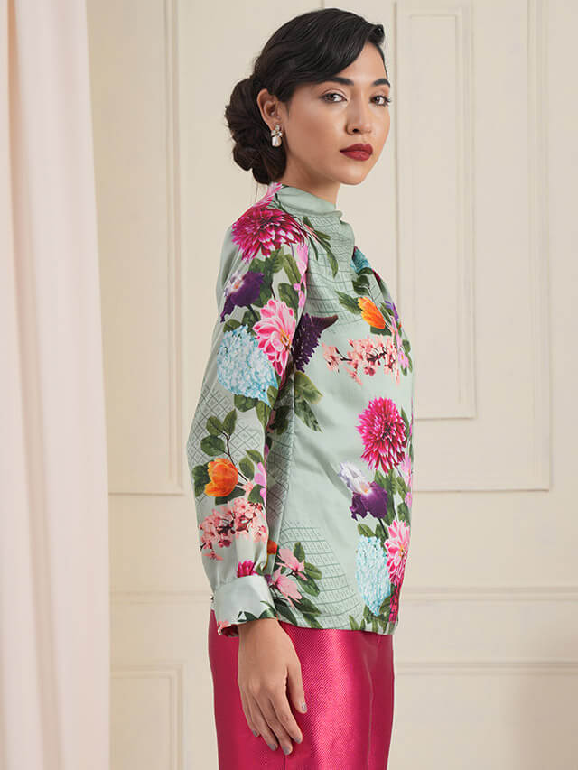 Esther floral pleated blouson