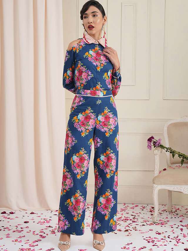 Clyde diamond floral parallel trousers