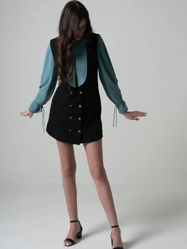 Long Collar Shirt With Jacket Dress