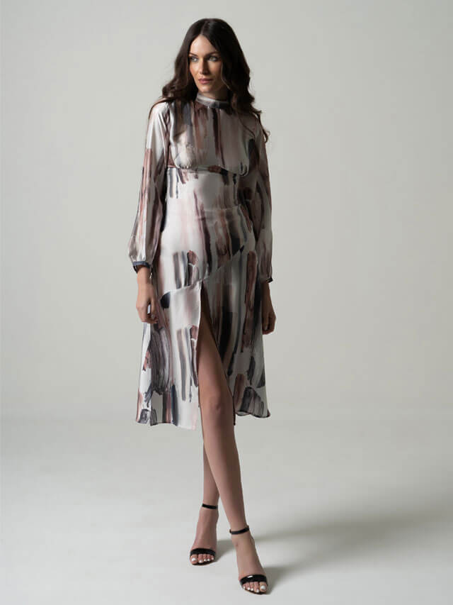 Panelled Satin Print Dress